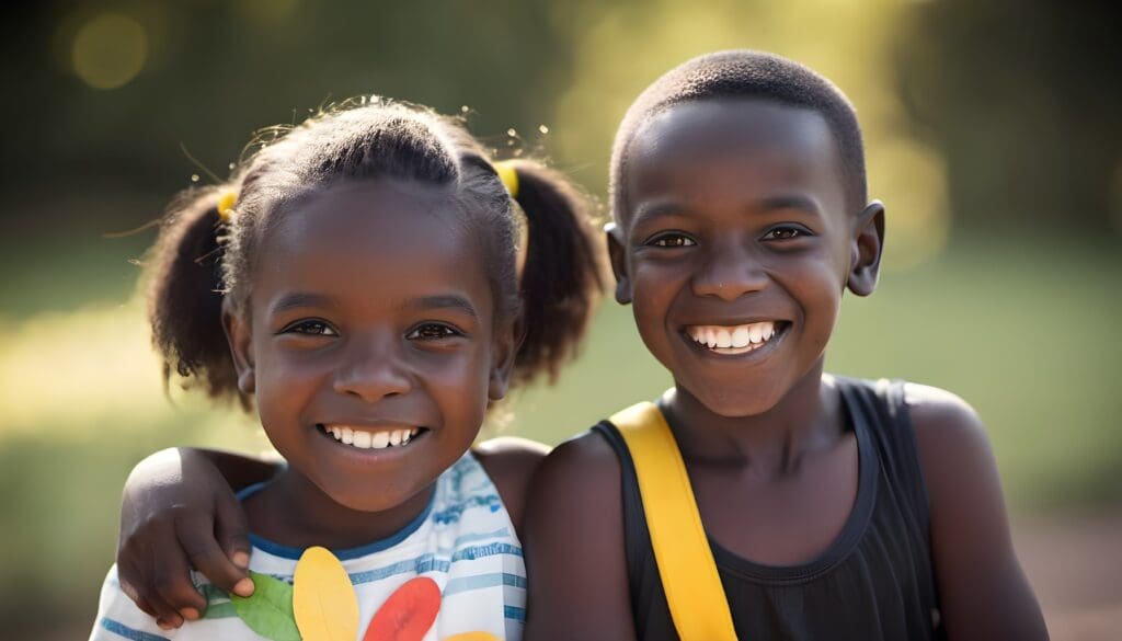 Dark-skinned deaf children smiling